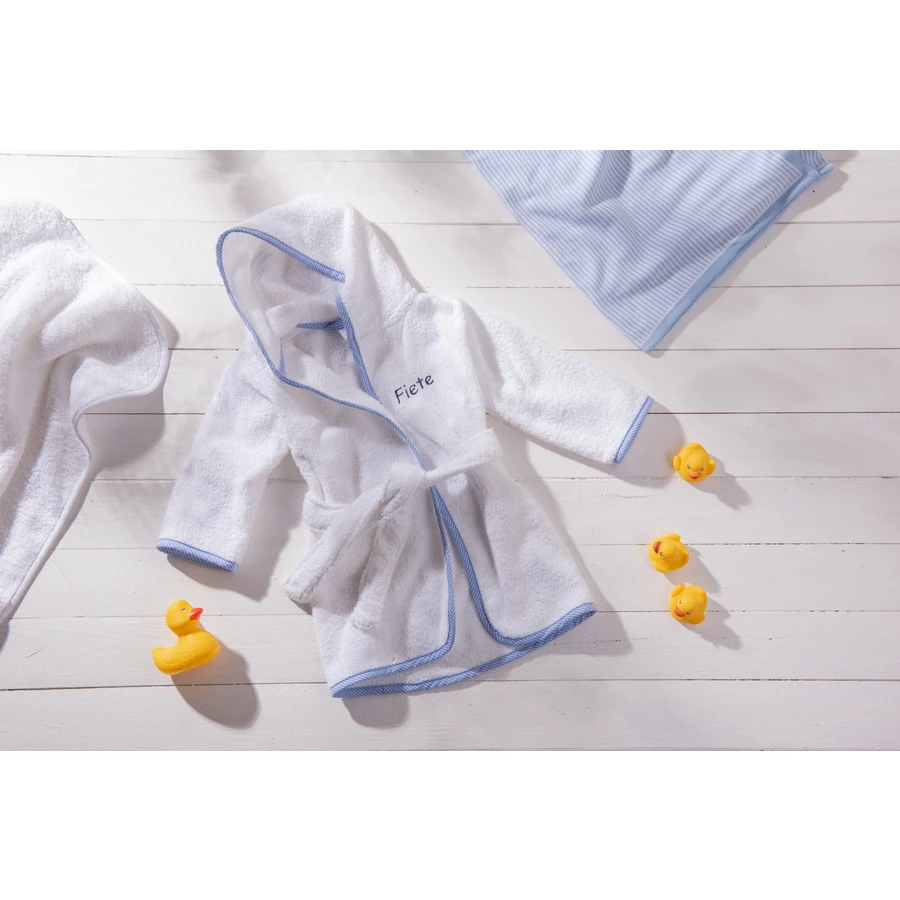 Babydecke Kinderbademantel Kinderbademantel weiß mit Vichy-Einfassung weiß, hellblau