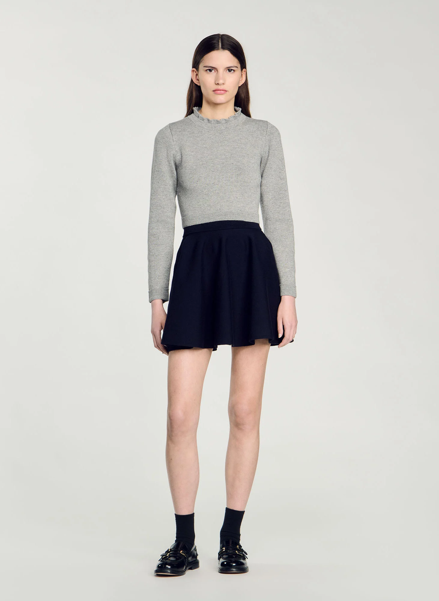 Pull à volants en laine mélangée | Gris