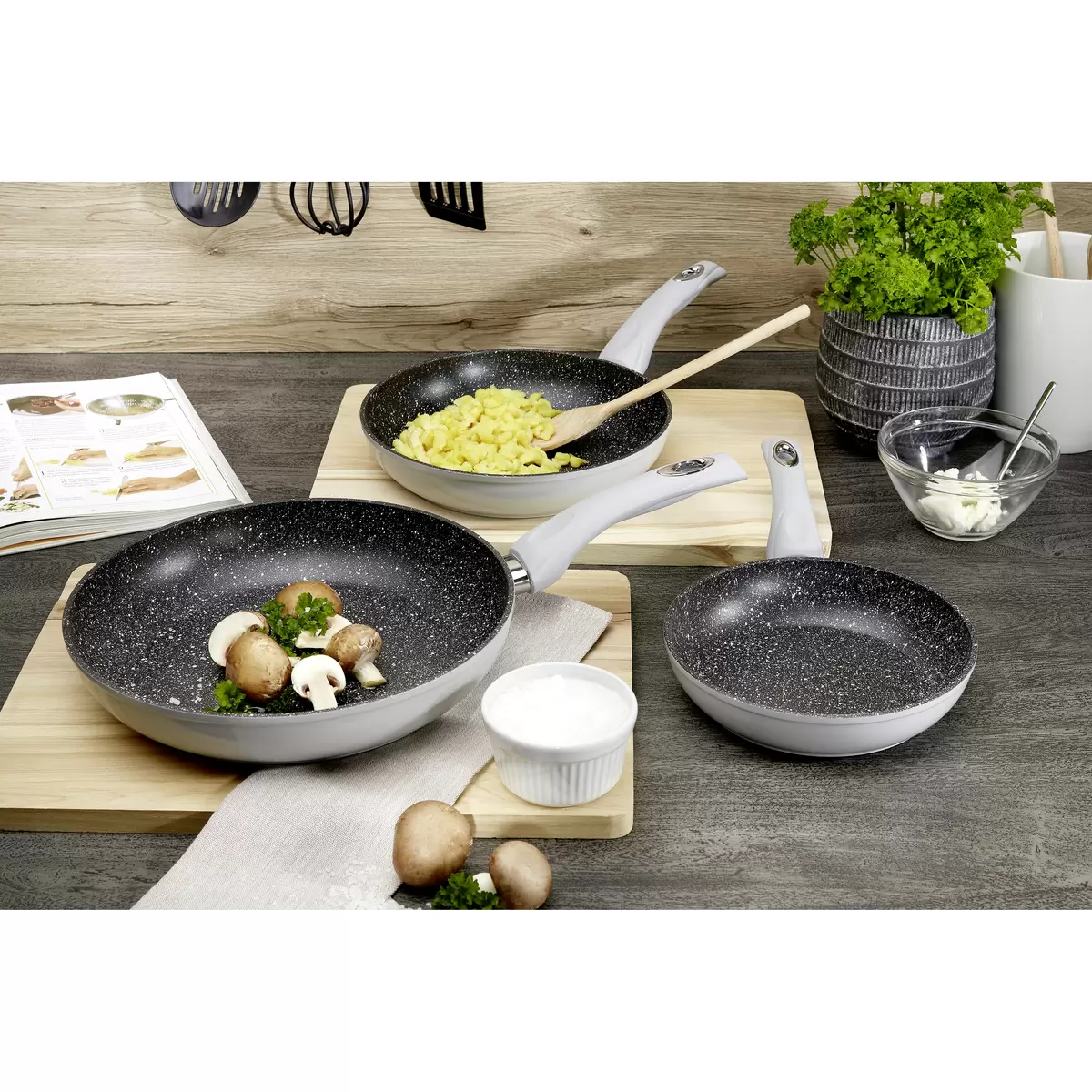 Bratpfanne James Wood grau,schwarz,weiss
