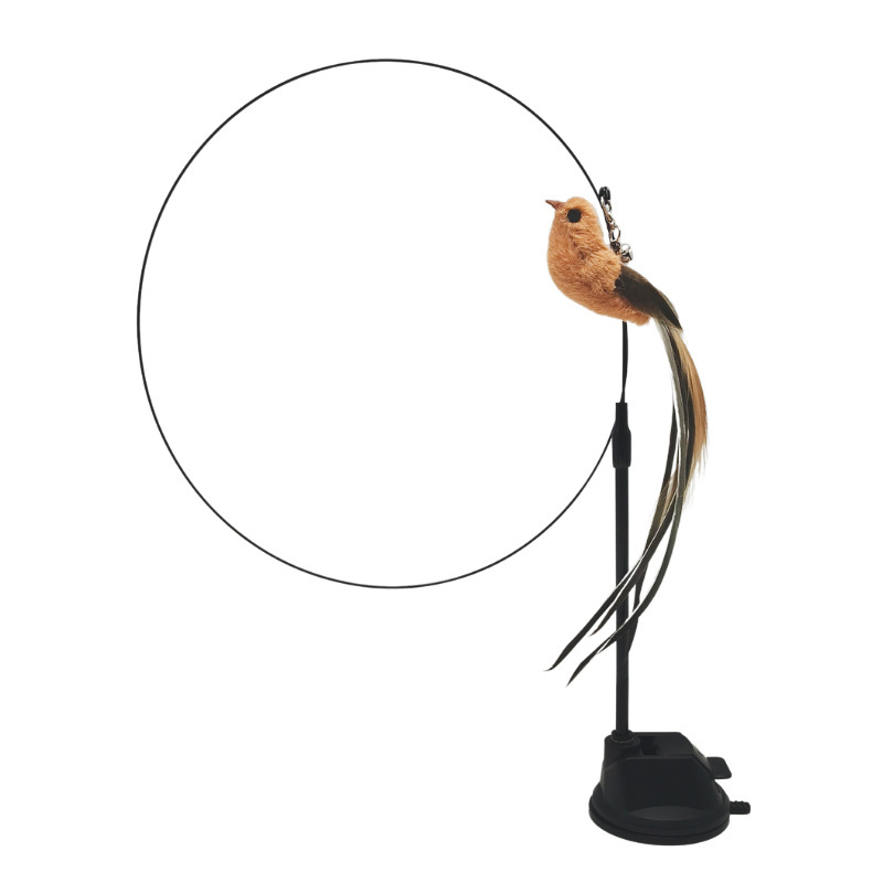 Interaktive Katzen Angel Haustier Spielzeug Fliegender Vogel mit Glocke / Saugnapf - Braun
