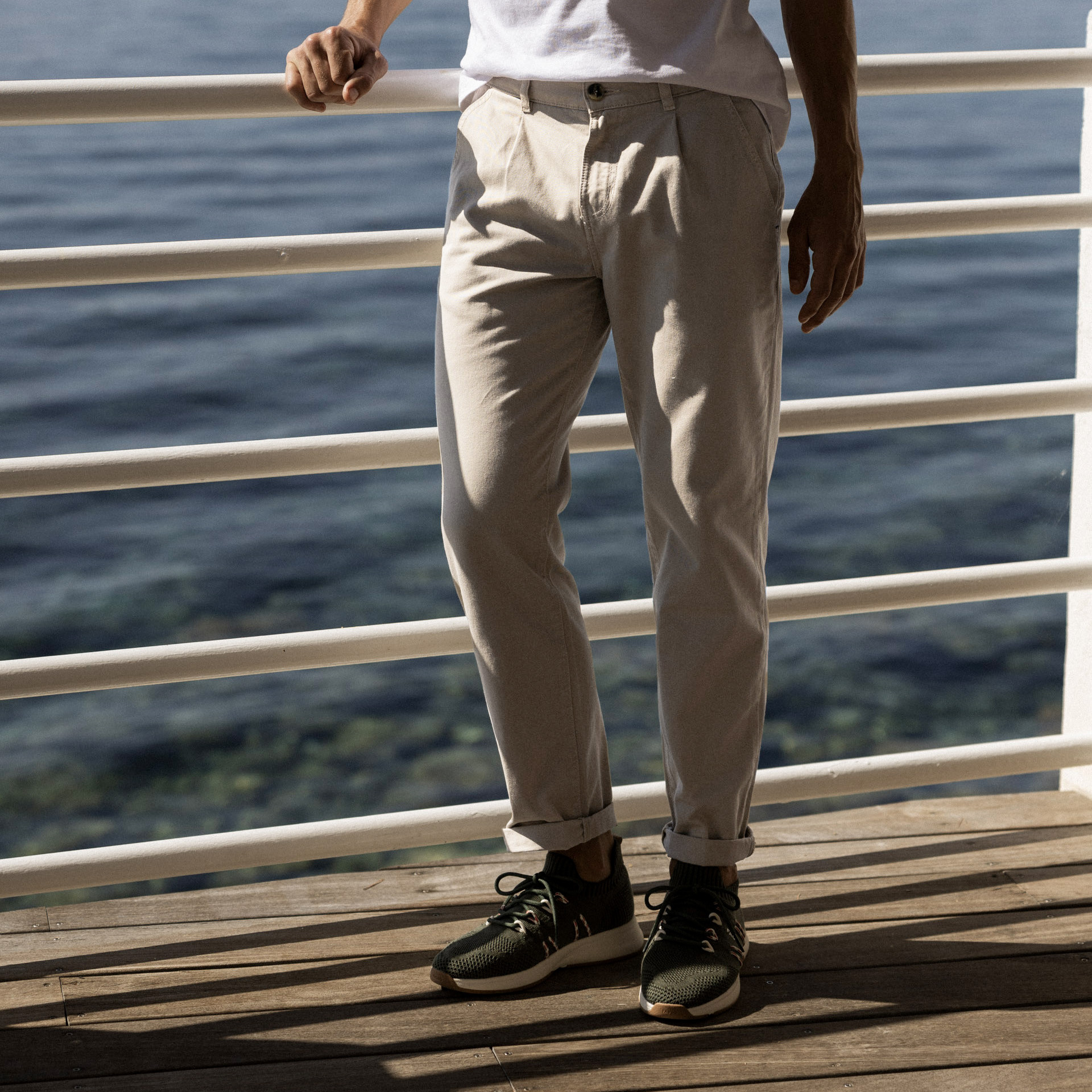 Pantalon beige coupe décontractée coton - modèle rumilly