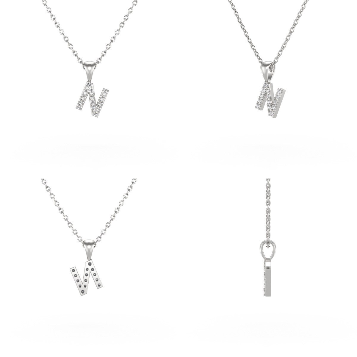 Collier Pendentif ADEN Lettre N Or 750 Blanc Diamant Chaine Or 750 incluse 0.72grs