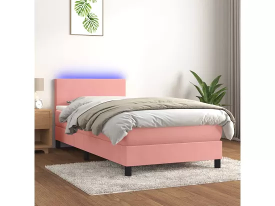 Sommier tapissier avec matelas et LED Rose 90x190 cm Velours