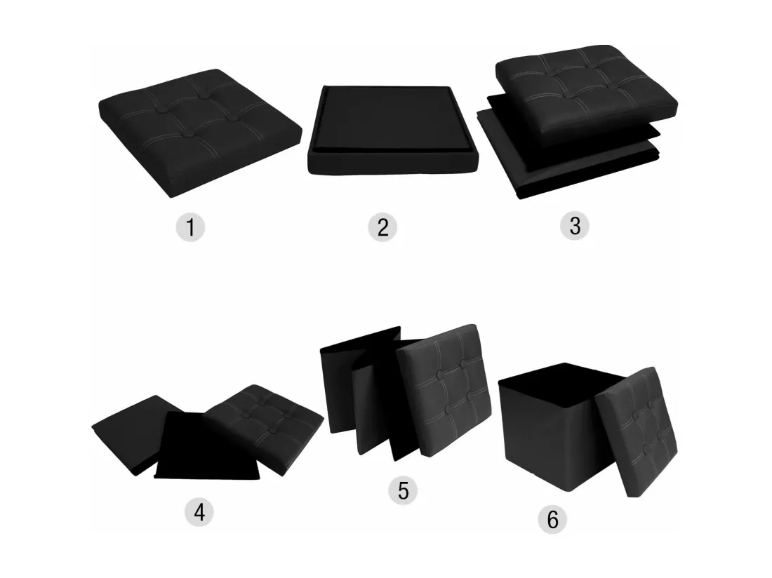 Mobili Rebecca Pouf Coffre de Rangement Carre Synthétique Noir 30x30x30