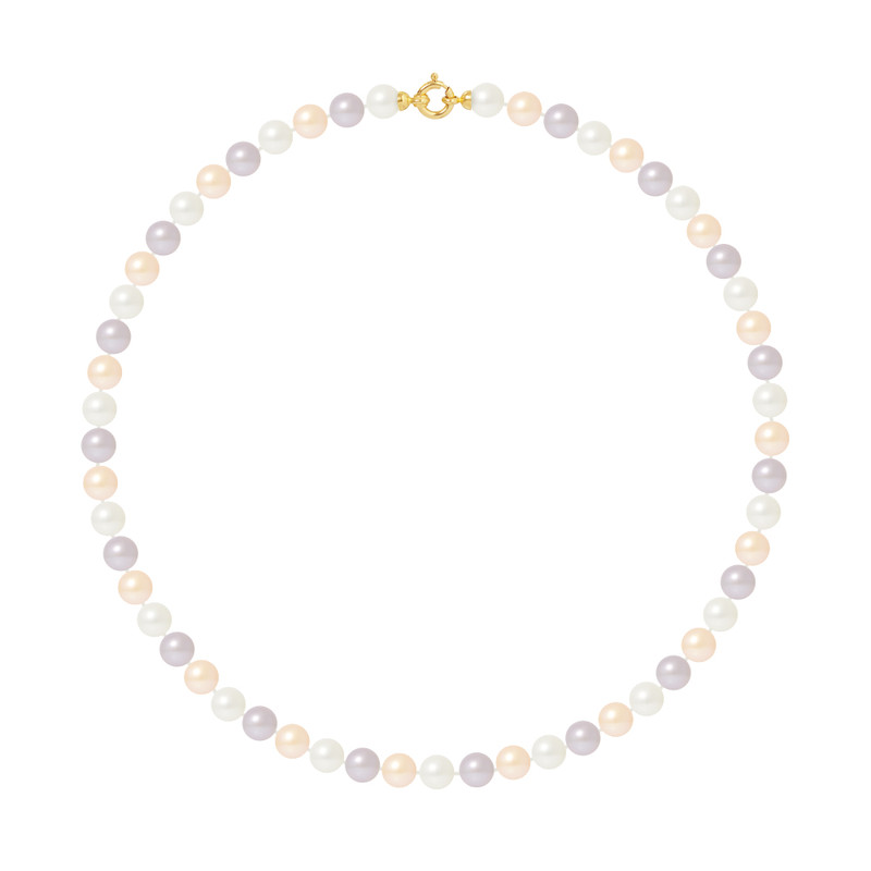 Collier Rang de Perles de Culture d'Eau Douce - Pastelles Naturelles - Or Jaune