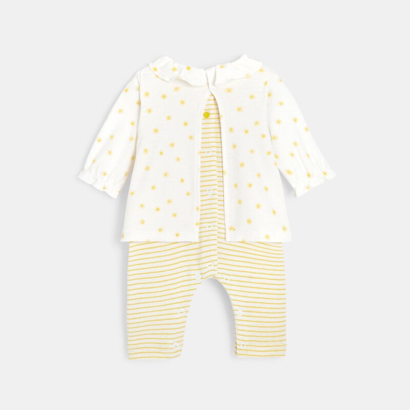 Combinaison effet 2 en 1 bébé fille en coton bio blanc Absorba Blanc