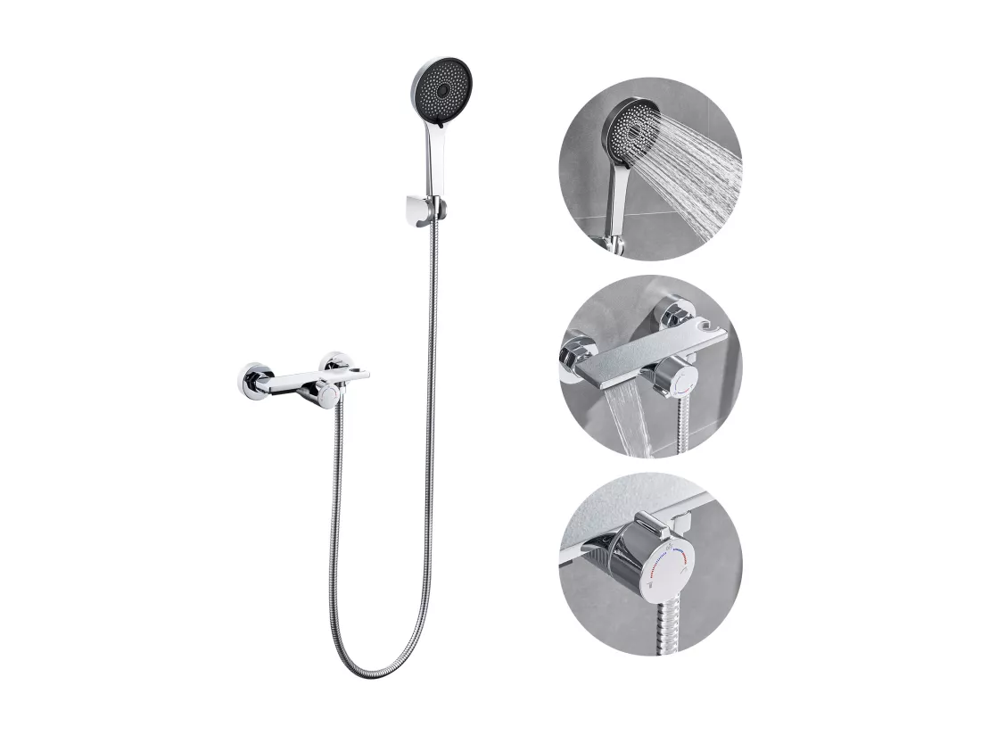 Auralum MAX Robinet de Baignoire Cascade,Mural Mitigeur de Baignoire avec Douchette de 5 modes,Robinet Mitigeur pour Salle de Bains en Laiton,Chromé