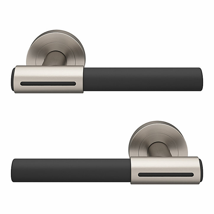 Ensemble poignée sur rosace rond à visser GoodHome Hezo effet nickel satin gris Ø50mm