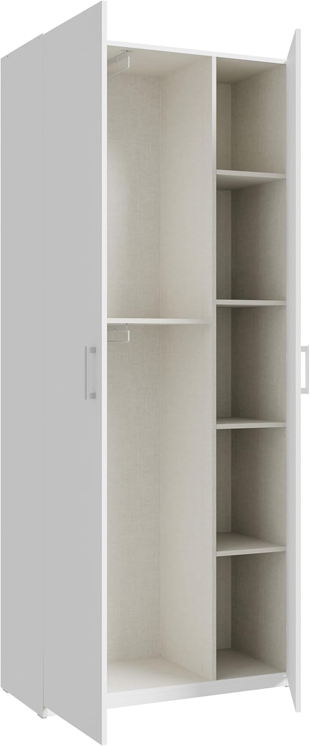 Forte Home Nook Mehrzweckschrank 90 40, moderner Drehtürenschrank mit 2 Türen, Flur, Holzwerkstoff, Weiß, 88,9 cm breit x 210,5 cm hoch x 42 cm tief