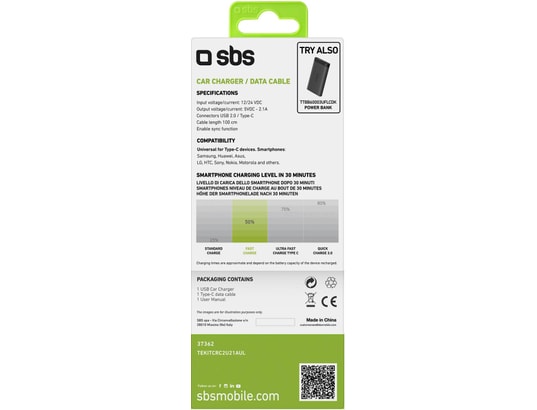 SBS - Chargeur allume cigare USB x2
