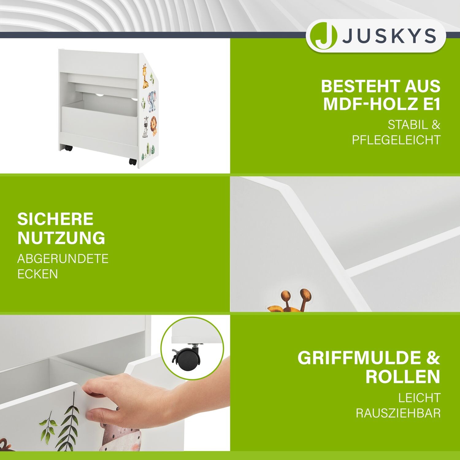 Juskys Kinder Bücherregal 3 Fächer & Spielzeugkiste - Holz Regal Weiß - 63x30x70 cm - Aufbewahrung