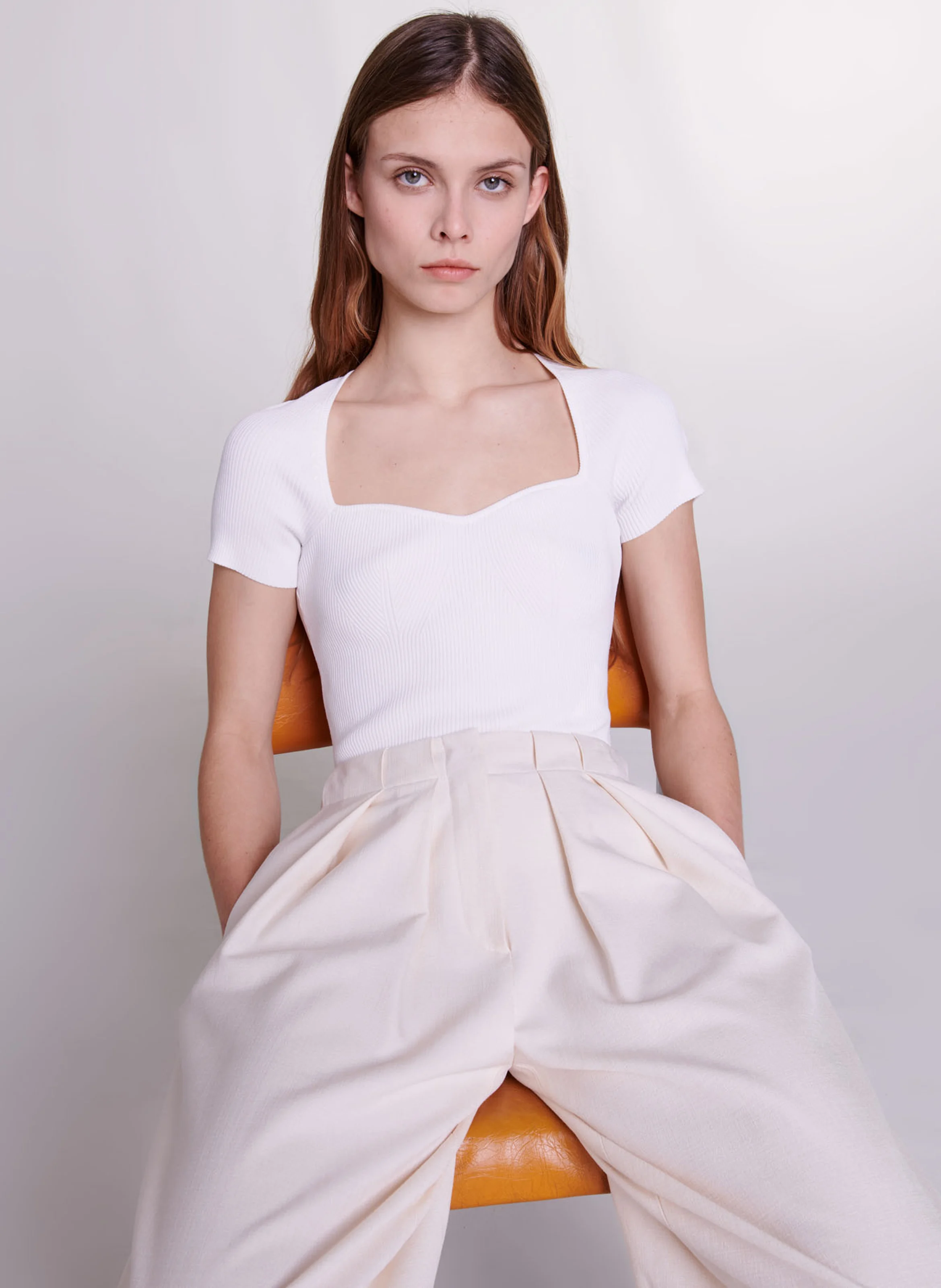 Top moulant en maille | Beige