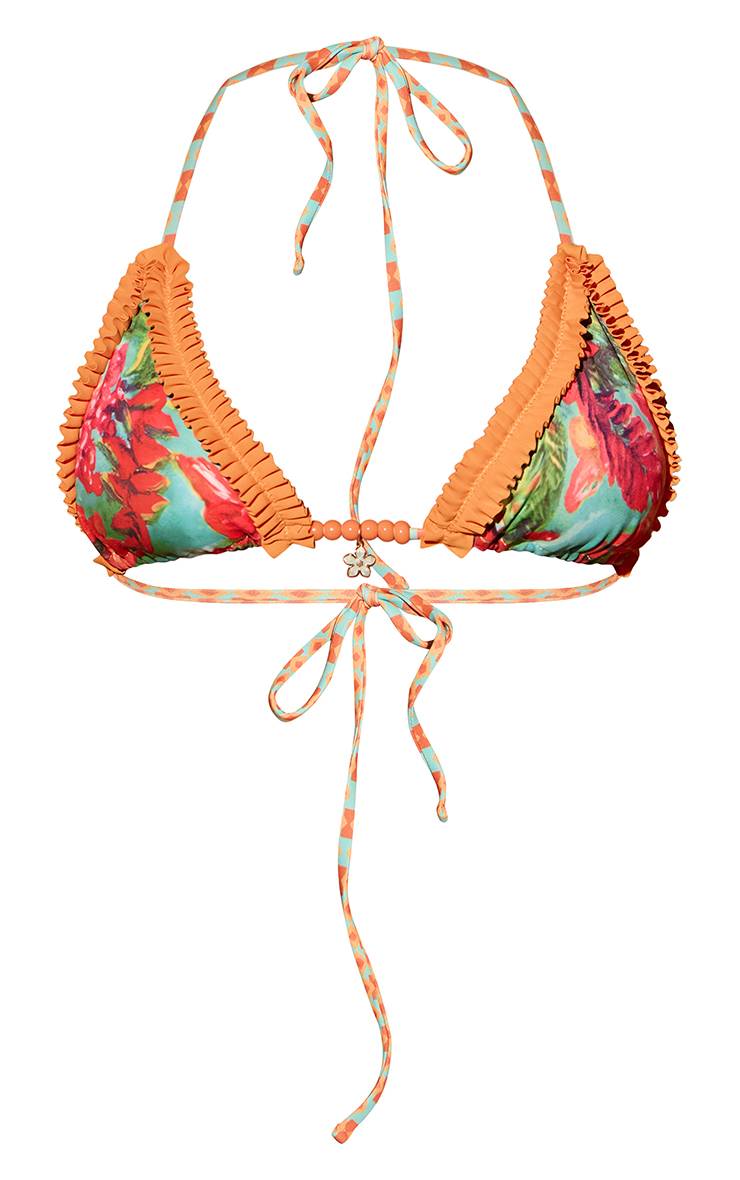 Orange Bas De Bikini À Imprimé Paisley Avec Ourlet Festonné Et Liens Sur Les Côtés