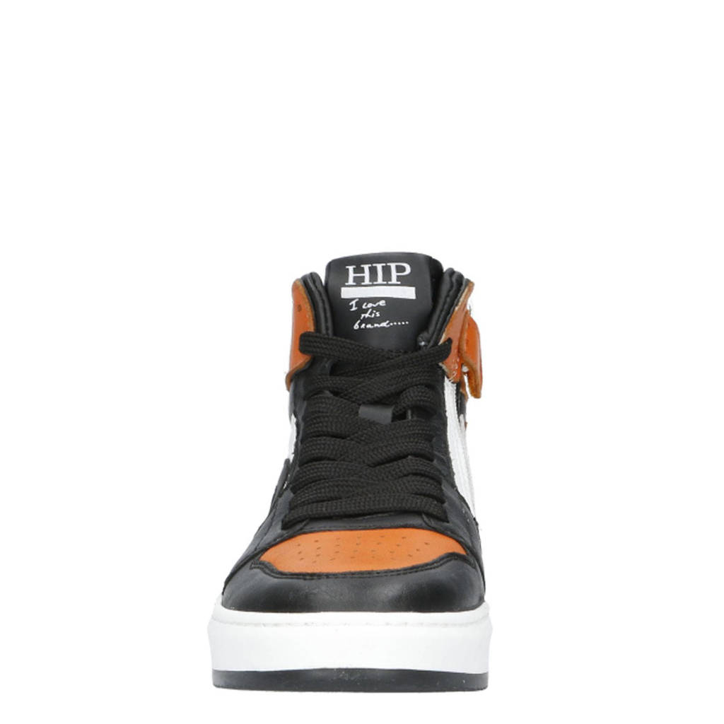 Hip leren sneakers oranje/zwart/wit