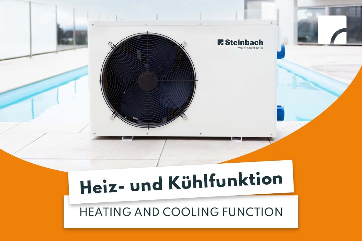 Steinbach Wärmepumpe Waterpower 8500, R32, Heizleistung 8,5 kW, Kühlleistung 6,0 kW, Anschluss 230 V / 1,45 kW, Schallleistung dB(a) 50, Wasseranschluss DA50 bzw. Ø 38 mm Schlauch, 049207