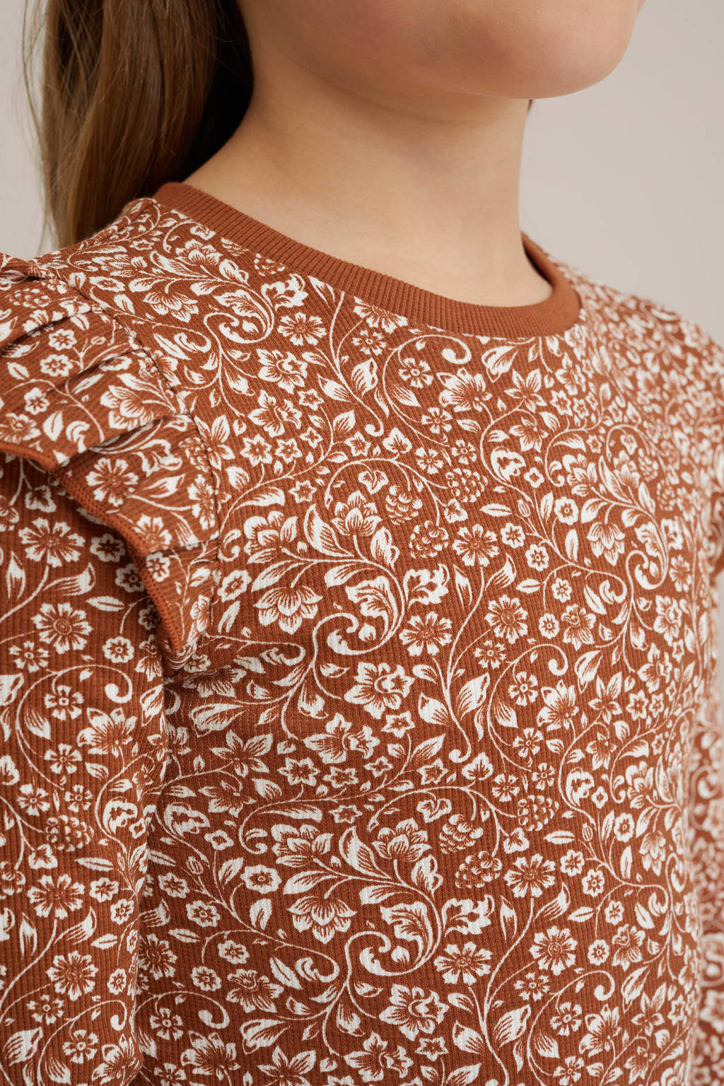 WE Fashion gebloemde jurk bruin/wit