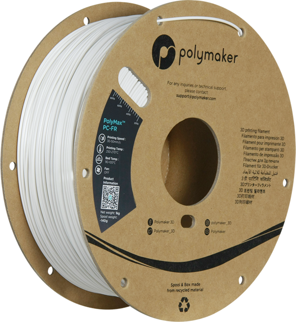 Polymaker  PolyMax PC-FR White, 1,75 mm (1.000 g)    Flammhemmendes PC Filament in Weiß