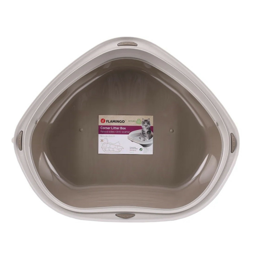 Bac à litière angle sadio l taupe 58.5 x 48 x 20.5 cm pour chat