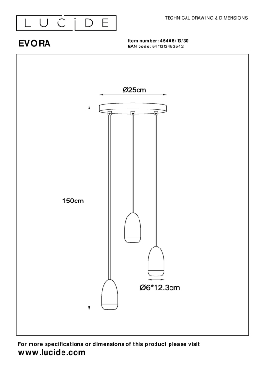Lucide Evora 3 cluster hanglamp rond zwart