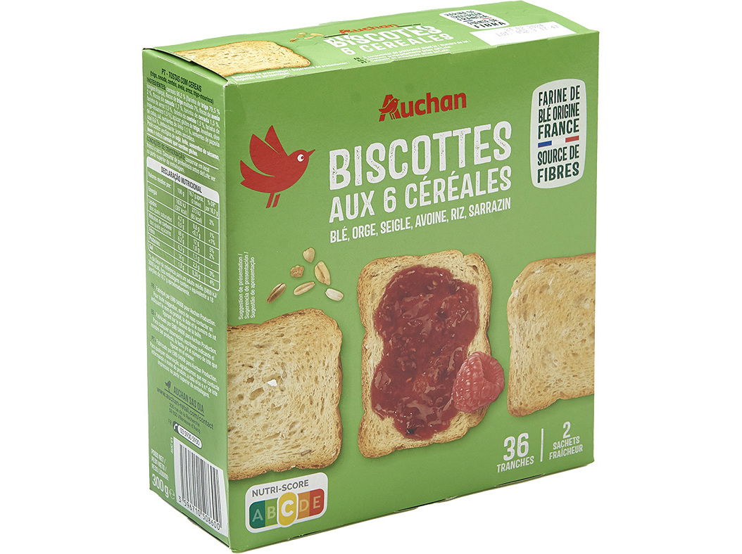 TOSTAS AUCHAN 6 CEREAIS 300G (36UN)