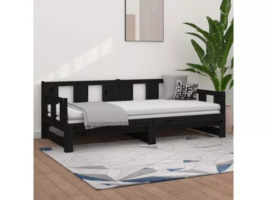 Lit coulissant sans matelas noir bois de pin massif