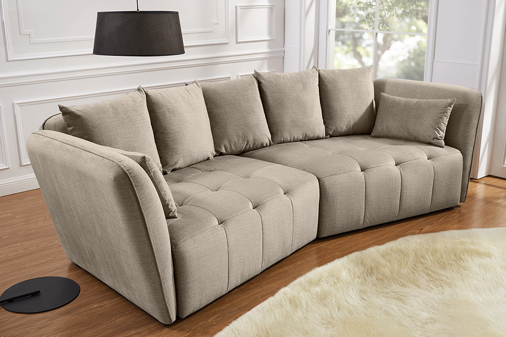 Modernes Big Sofa ROYAL 295cm greige Velours-Strickstoff Federkern XXL-Couch