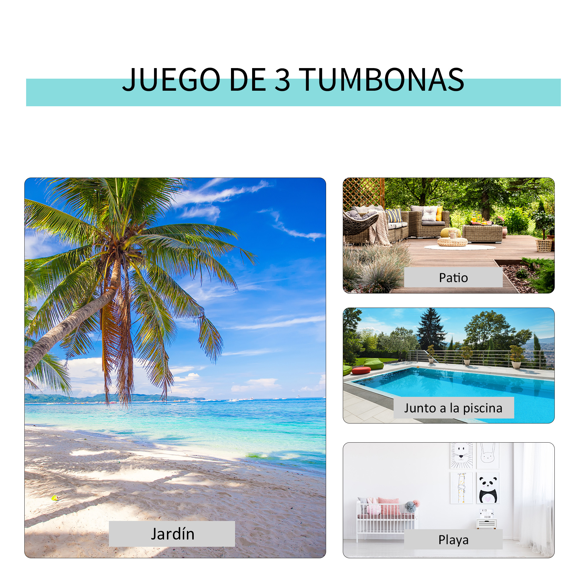 Conjunto de 2 espreguiçadeiras Outsunny para jardim, 59x169x66 cm, com mesa de centro 41x41x45 cm, apoios de braço em vidro temperado, para pátio, piscina, terraço, área externa, cor bege.