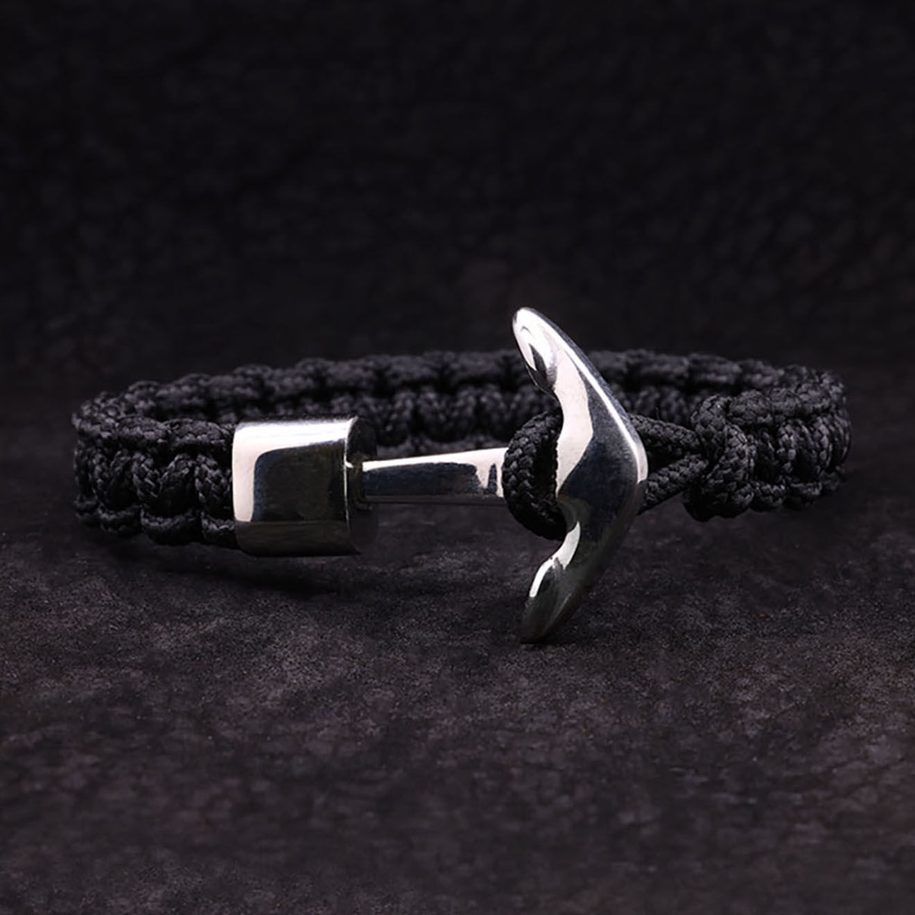 Rockstone Bracelet Anchora en Acier & Cordon noir
