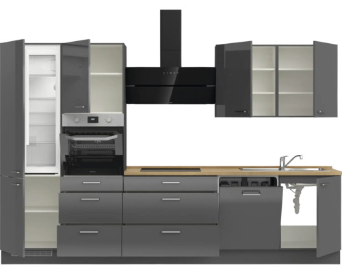 NOBILIA keukenblok met apparatuur Urban 330 cm leigrijs hoogglans voorgemonteerde variant links 4004539009714