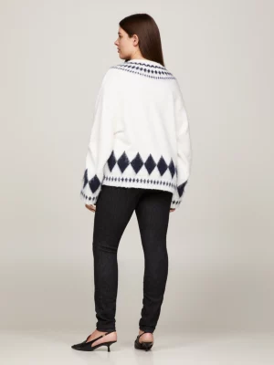 Suéter Fair Isle Oversized com Gola Redonda