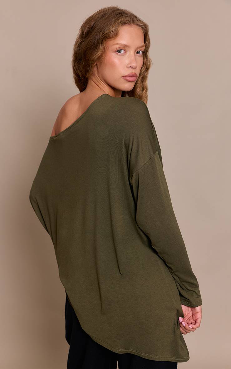 Kaki Top À Manches Longues Oversize Décontracté En Jersey Doux
