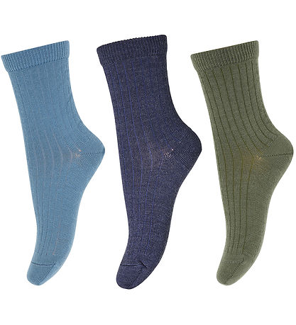 MP Strømper - 3-pak - Rib - Uld - Dark Denim Melange