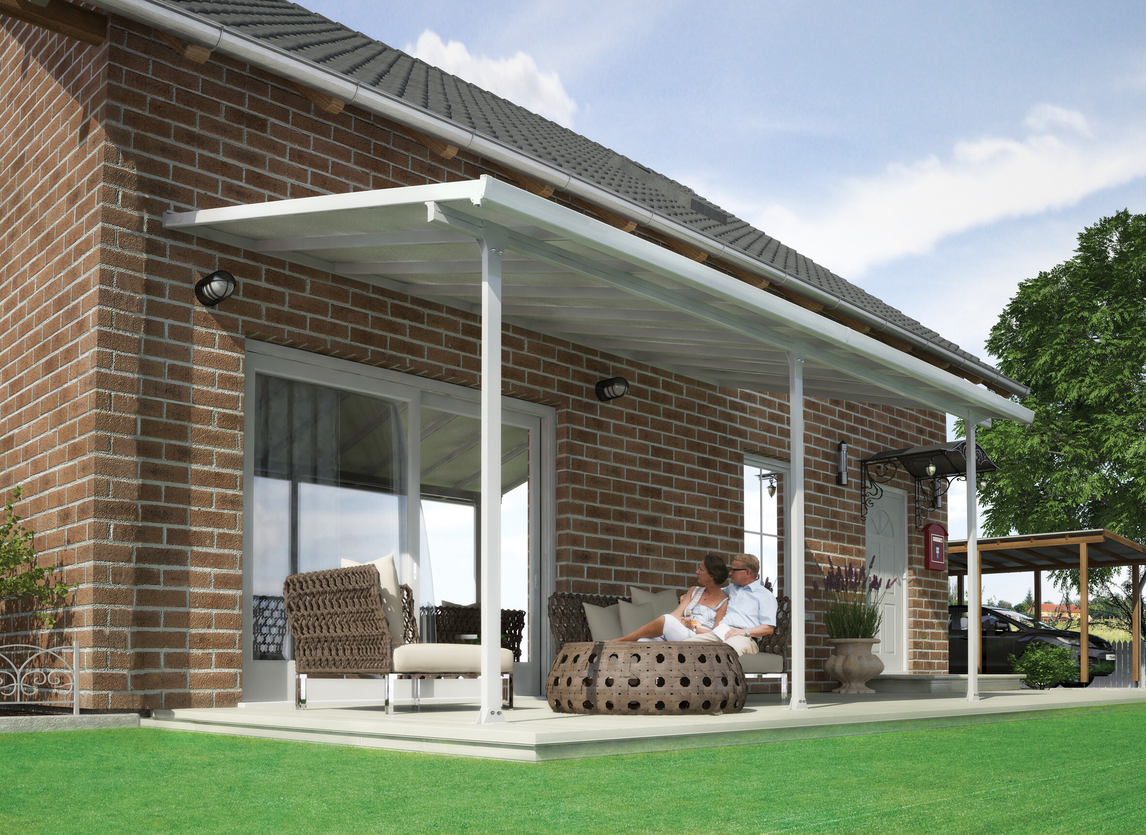 Palram Canopia Feria Terrassenüberdachung weiß 546x298x260-305 in cm (LxHxB)