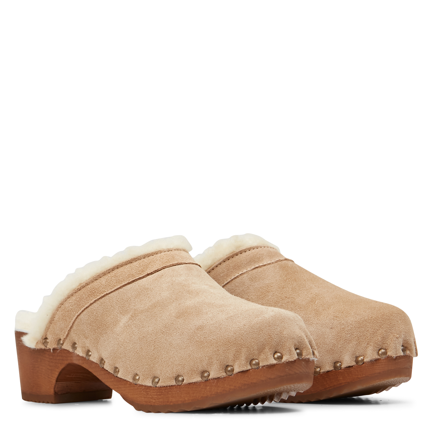 CARLIE - Sabots fourrés en cuir velours| Beige
