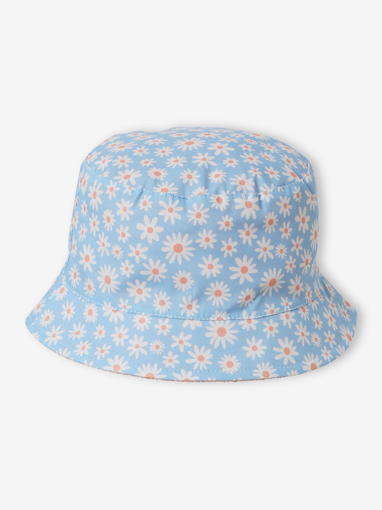 Chapéu bob reversível estampado para meninas, azul claro