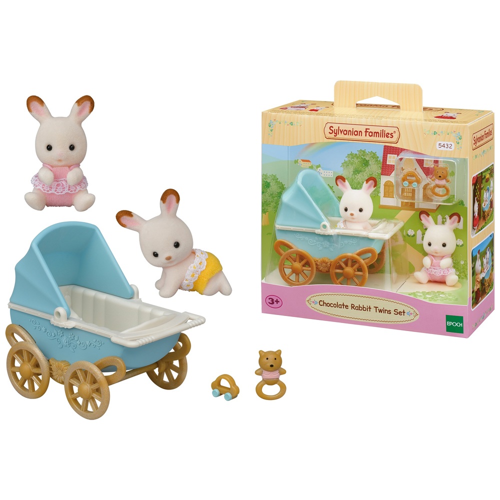 Sylvanian Schokoladenhasen-Zwillingsset mit Kinderwagen
