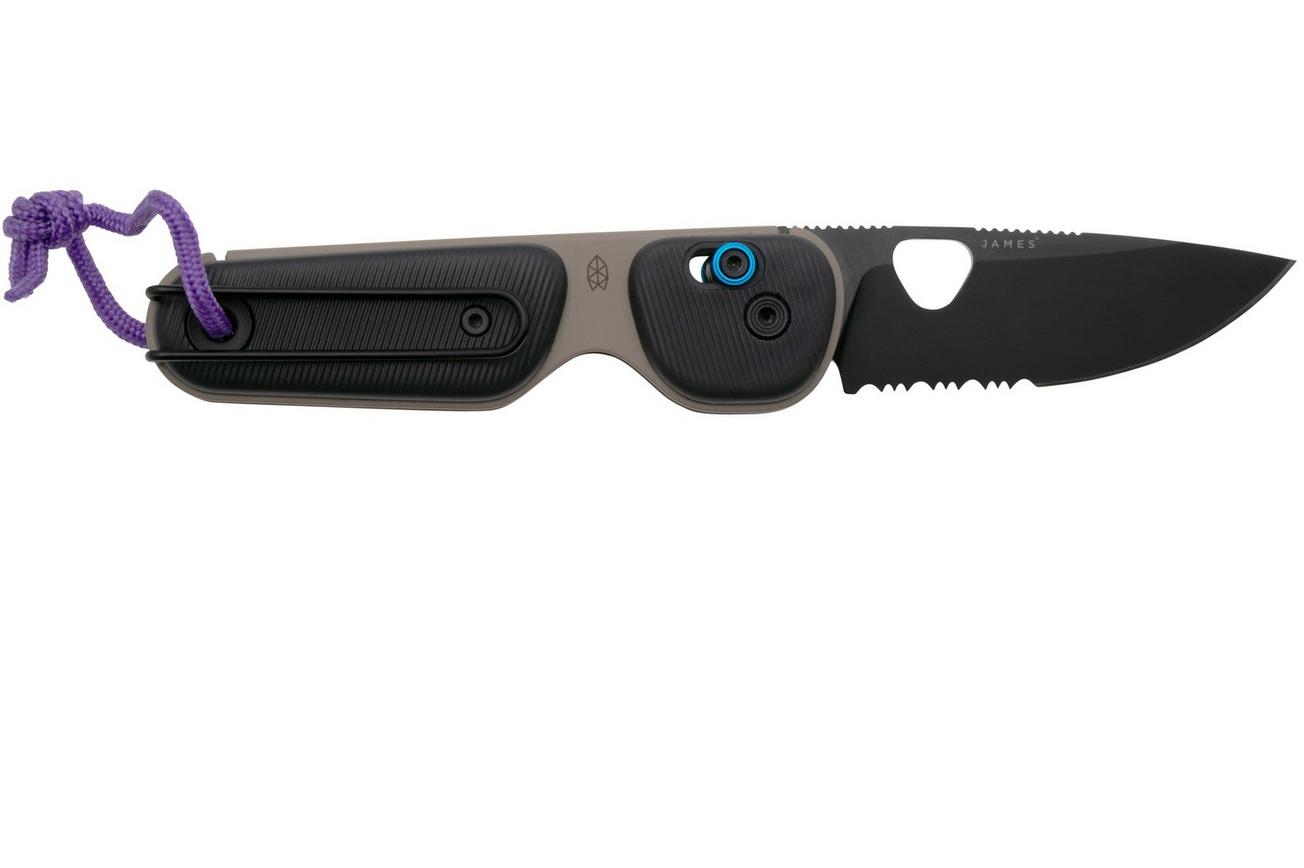 The James Brand The Redstone Coyote Tan Black Purple Serrated, zakmes