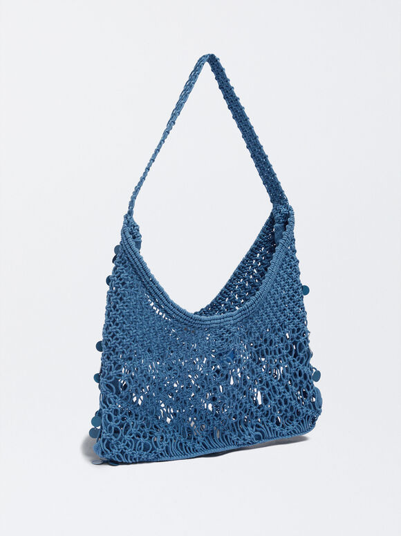 Bolsa de mão com miçangas e lantejoulas - Azul
