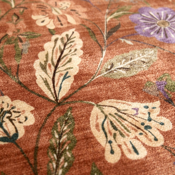 Wasbaar vloerkleed - Misty Flowers Terracotta  | Wasbaar