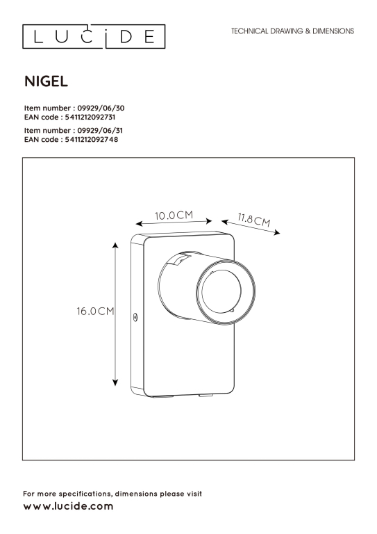 Lucide Nigel 1 wandlamp LED zwart