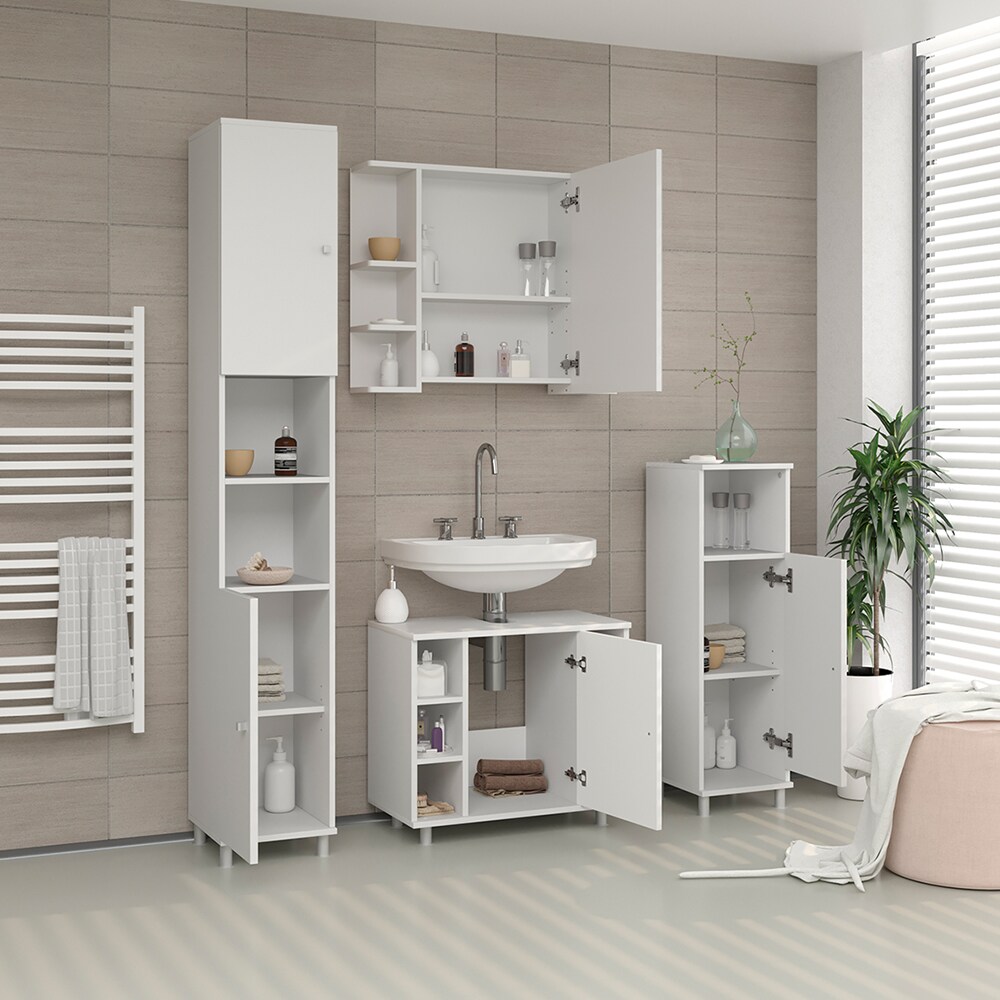Vicco Badmöbel Set Fynn Badezimmer Spiegel Kommode Unterschrank Bad Weiß