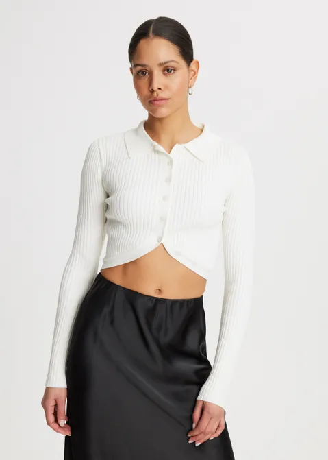 Cropped vest met knopen off-white (WIT.O)