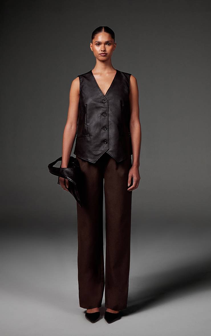 Noir Gilet Long Oversize En Synthétique