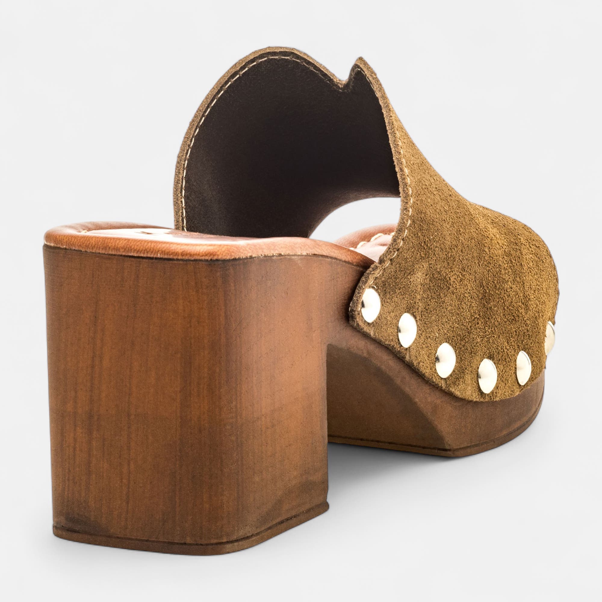 Chaussures semelle bois à talon Femme en cuir kaki