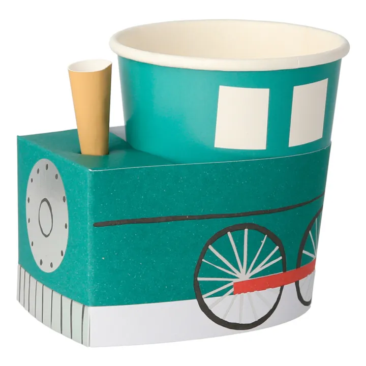 Meri Meri Gobelets en carton train en 6 couleurs - Set de 8 | Vert kaki