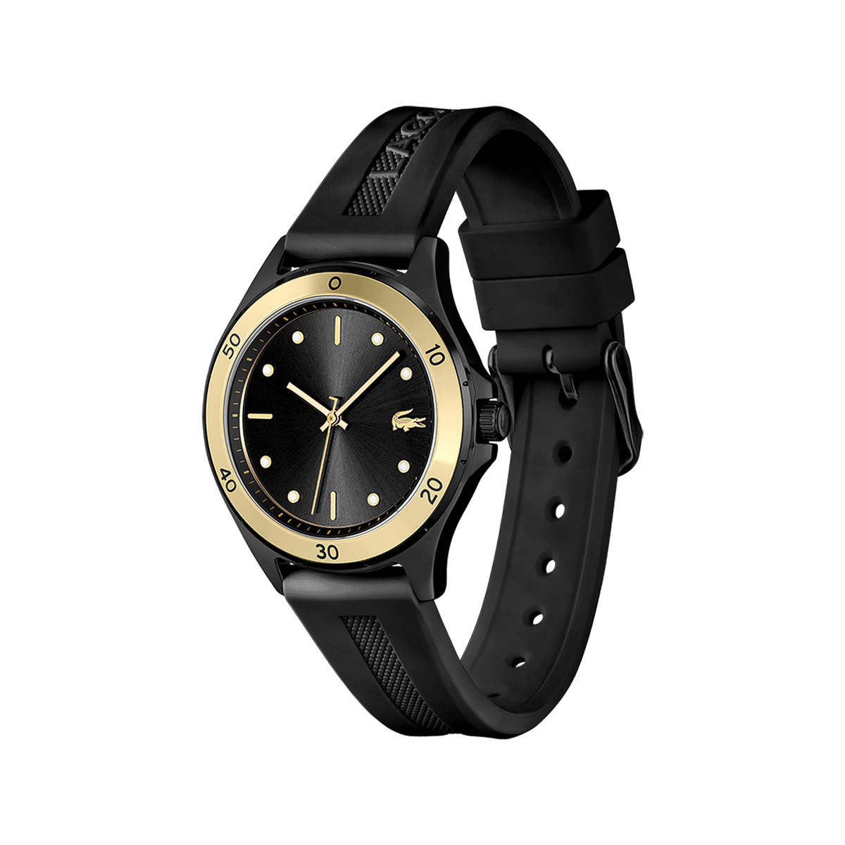 Montre Lacoste femme acier noir bracelet silicone noir