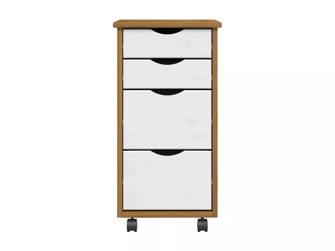 Armoire roulante avec tiroirs MOSS bois de pin marron miel