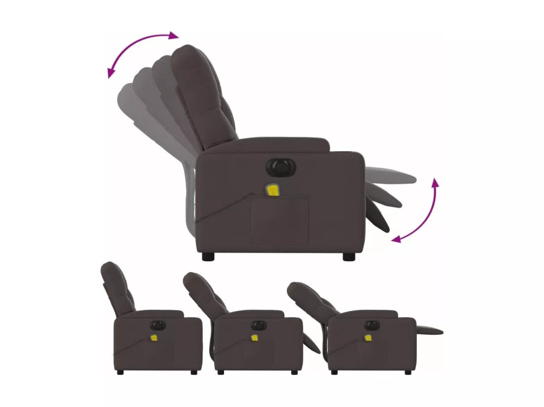 Fauteuil massant inclinable électrique Marron foncé Tissu