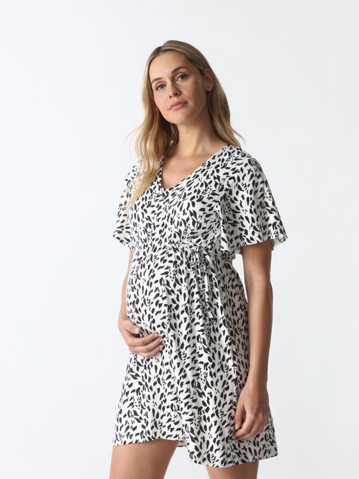 Vestido curto de maternidade estampado - Preto/Branco