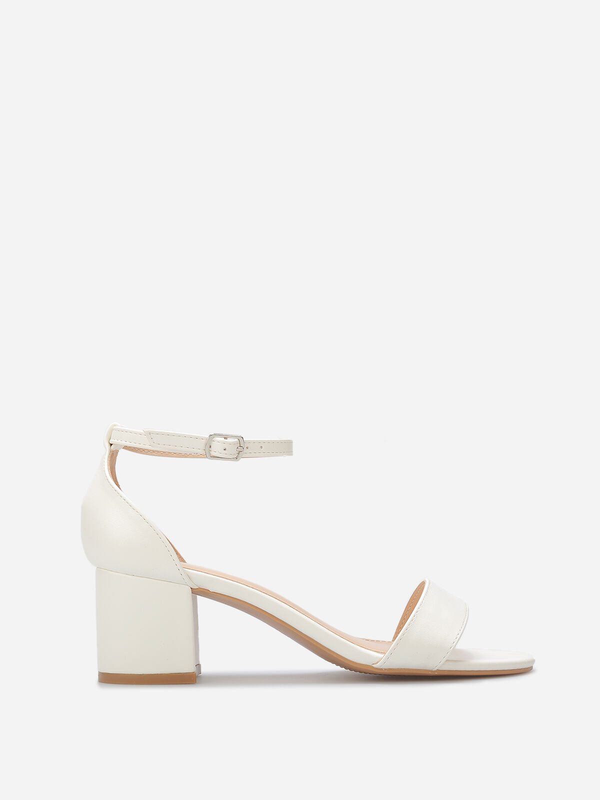 Sandales en simili à petit talon carré- Blanc